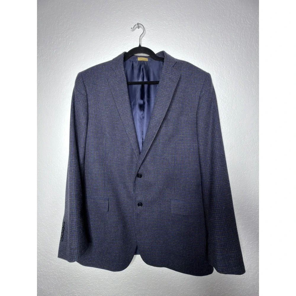 Brook's Brothers Regent Fit 46L Blue Tweed Windowpane Plaid 100 Wool Men Wedding
